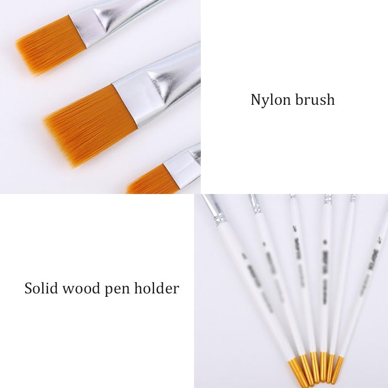 Ensemble De 6 Pinceaux en Bois Massif Blanc, Poils en Nylon, pour Artistes Et Étudiants.