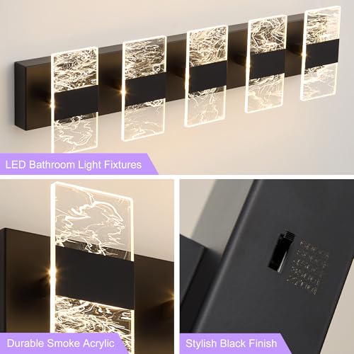 Image of Modern LED Bathroom Light Fixtures Dimmable 5-Light Black Vanity Light