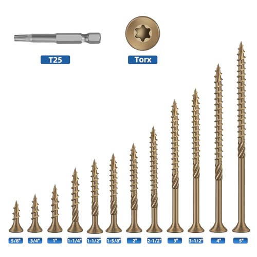 Image of #10 x 4 Heavy-Duty Deck Screws - Bronze Long Outdoor Wood Screws, Torx Drive with T25 Bit, Rust Resistant for Wood Decking and Fence (2lb,103Pcs)
