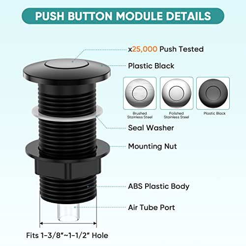 Romech Garbage Disposal Air Switch Kit, Sink Top Air Push Button For Waste Disposer, Safe For Wet Hands Food And Waste Disposals Up To 2Hp (Black) #TOP1