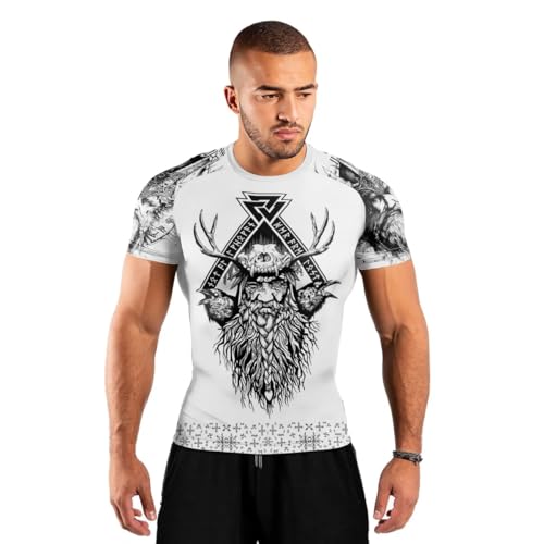 Viking Father's Day Men's Rash Guard Shirts Short Sleeve, Baselayer Compression Shirt for Jiu Jitsu MMA2