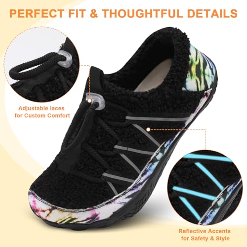 relxfeet Women's Wide Width Slippers Cozy Furry Barefoot House Shoes with Adjustable Fit Non-Slip Indoor Outdoor Slippers for Diabetic Bunion Swollen Feet Friendly4