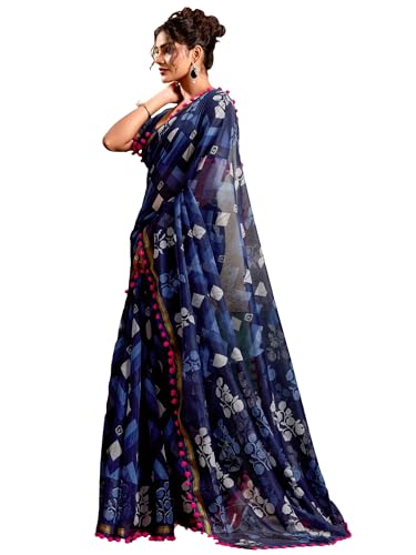 Image of AKHILAM Women's Cotton Printed Saree With Unstitched Blouse Piece