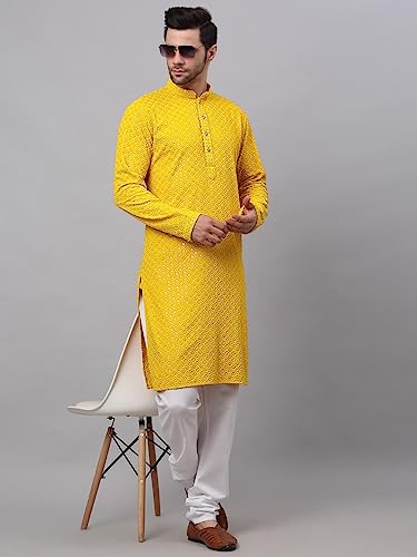 Image of Jompers Men's Regular Fit Cotton Chikankari Embroidered and Sequence Kurtas