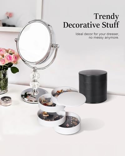 CONBOLA Jewelry Organizer, Small Jewelry Storage Box Earring Holder for Women, 5-Layer Rotating Travel Jewelry Tray Case with Lid for Bracelets Rings Bracelets, Gift for Women Teen Girls(White)3