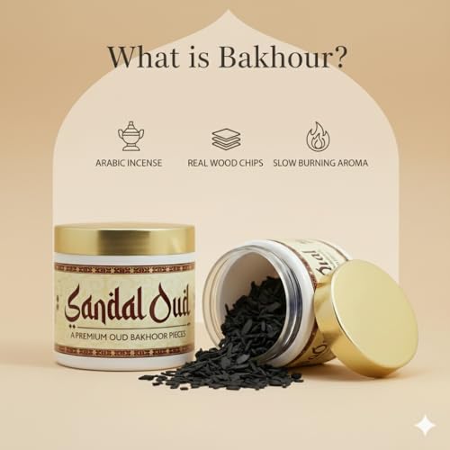 Image of Sandal Oud BAKHOOR Incense | Authentic Arabic BAKHOOR Incense | 40 GMS JAR | Pack of 1 | Natural Wood Chips Sandal Fragrance
