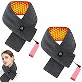 2PC Women Men Heated Scarf,Portable Heating Pad with 5000mAh Power Bank,Rechargeable Fast Heated Neck Wrap with 3 Temperature Settings,Electric Neck Heating Scarves for Office Outdoor Winter Warm Gift