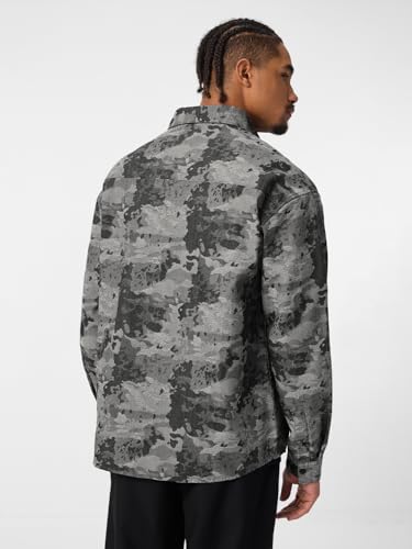 Image of The Souled Store: Dark Mirage Men and Boys Long Sleeve Spread Collar Grey Abstract Print Cotton Blend Lightweight Everyday Office Wear Easy to Style Casual Relaxed Fit Shirt