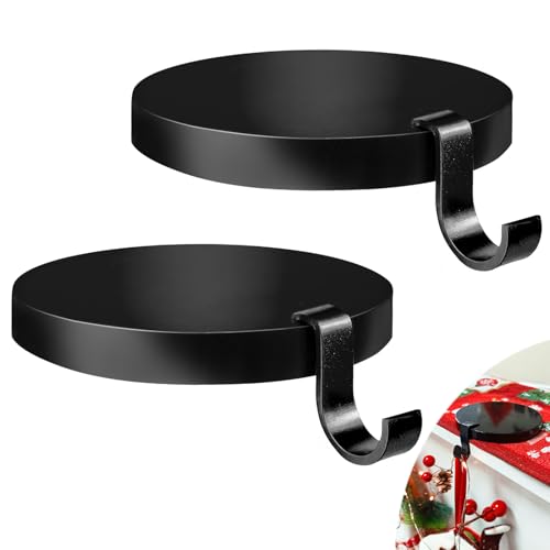 KBOROVER Round Christmas Stocking Holders for Mantle Set of 2, Weighted Stocking Holders with Non-Slip Felt Base, Strong Stocking Christmas Decoration for Mantle, Fireplace,Table (Black-2Pcs)