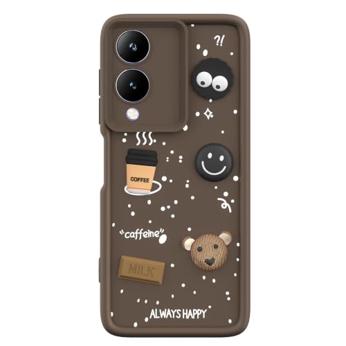 Image of Pikkme Back Cover for Vivo Y17s / Vivo Y28 | 3D Bear Silicone Cute & Fun Coffee Cartoon | Full Body Protection Bumper Case (Brown)
