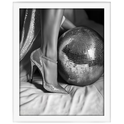 Posterizer - High Heels on Disco Ball - Fashion Print - vintage chic Black and White Art - Photography gift for women - Bedroom or Living Room Wall Decor - 8x10 framed wall art