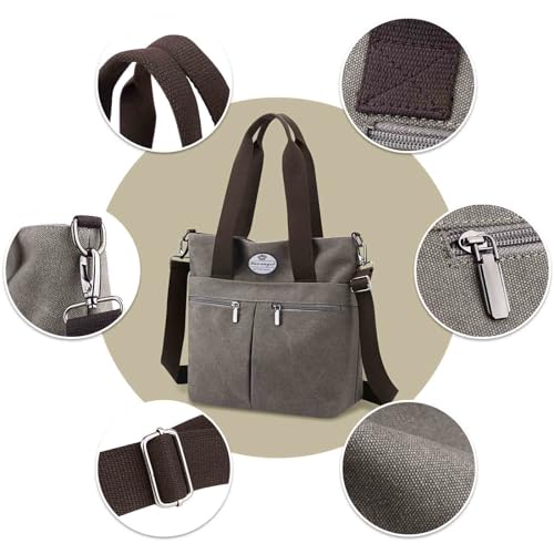 Image of HUA ANGEL Women's Canvas Tote Bag Lightweight Crossbody Purse Multi-Pocket Durable Handbags for Work College Shopping Beach