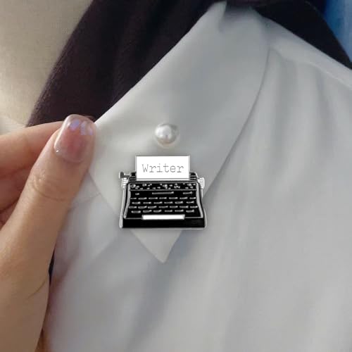 Image of Black Telegraph Typewriter Brooch for Women Girls Boys Vintage Cartoon Fax Machine Writer Letters Enamel Pin Buttons Fashion Creative Lapel Pins Jacket Collar Badge Decor Graduation Jewelry