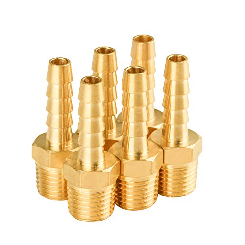 SUNGATOR 6-Pack 1/4 Inch Hose Barb Fittings, Brass Air Hose Fittings, 1/4'' Male NPT Pipe Thread × 1/4'' Barb...