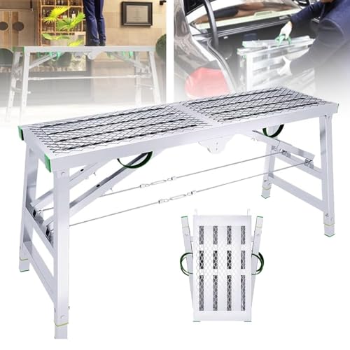 Plataforma de andamio Ajustable con trampilla, Escalera Plegable de Acero portátil con Superficie Antideslizante, Capacidad de 400 kg (882 lbs), Altura Ajustable para Mantenimiento del hogar