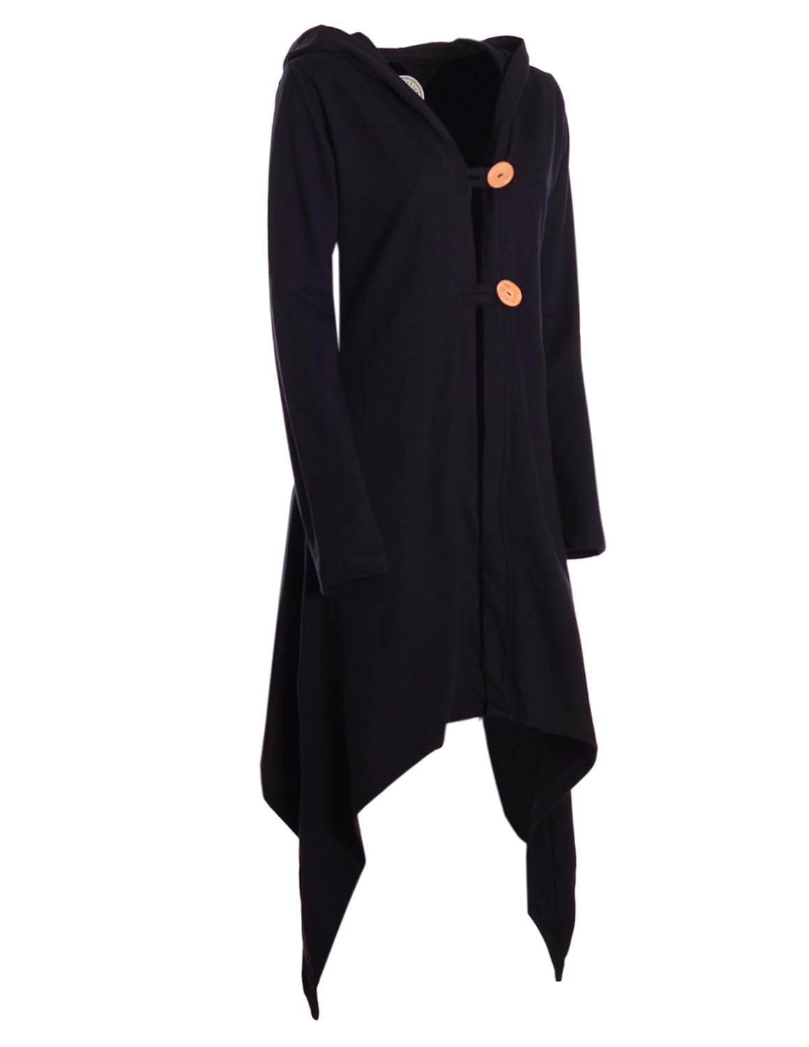 Vishes Zipfeljacke Asymmetrischer Boho Cardigan mit Kapuze und Holzknöpfen aus Baumwolle - Alternative Bekleidung