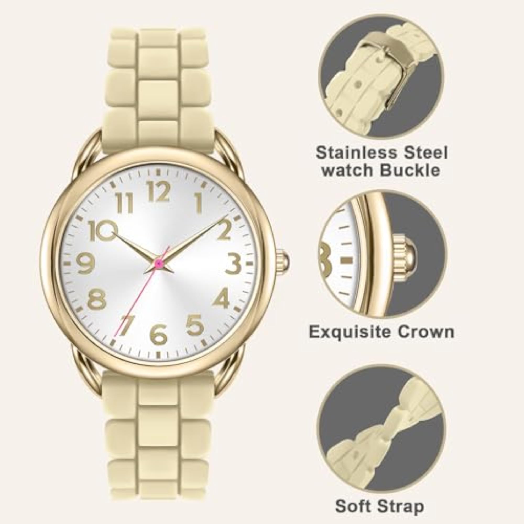 36MM Women's Stylish Silicone Band Watch, Reliable Quartz