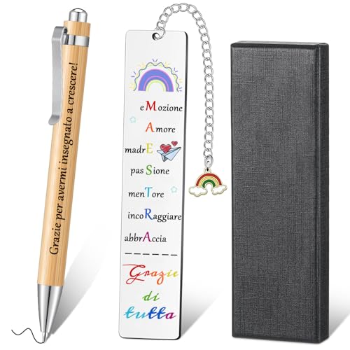 Regali per Segnalibro Metallo,Penne a Sfera,Confezione Nera,Idee Regalo Maestre,Regalo Personalizzato Maestra,Marcatori di Pagina,Regalo Maestra Elementare Regalo Maestra Fine Anno