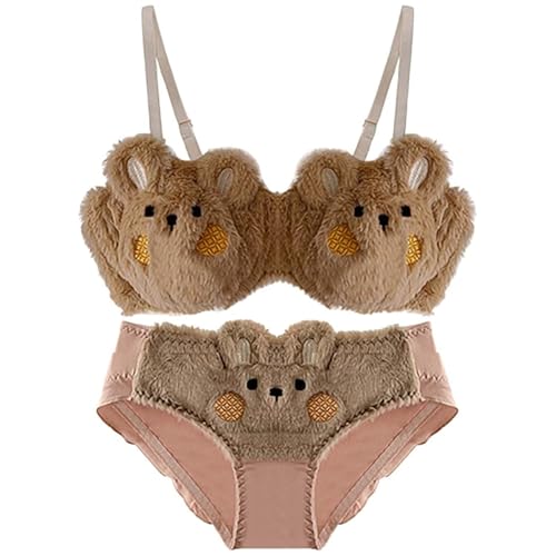 Image of Premium Cute Bunny Plush Bra & Panty Lingerie Set for Women - Imported Soft Fuzzy Rabbit Cartoon Innerwear, Sexy Cozy Teddy Fur Bunny Cosplay Lingerie for Honeymoon Romantic Date