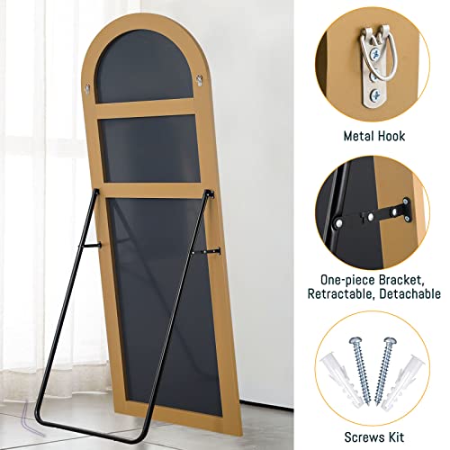 Image of NeuType 65 inchx22 inch Arched Full Length Mirror Large Arched Mirror Floor Mirror with Stand Large Bedroom Mirror Modern Arched Shape Wall Mounted Mirror Hanging or Leaning Against Wall, Wood Frame, Gold