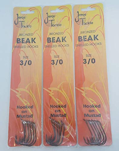 Jeros Tackle3 Packs of Bronzed Beak Snelled Hooks Size 3/0