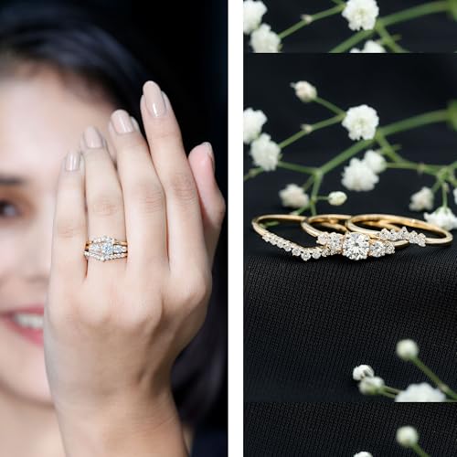 Certified Moissanite 3 Piece Wedding Ring Set, D-Vs1 Quality, Moissanite Designer Engagement Ring With Wedding Bands2