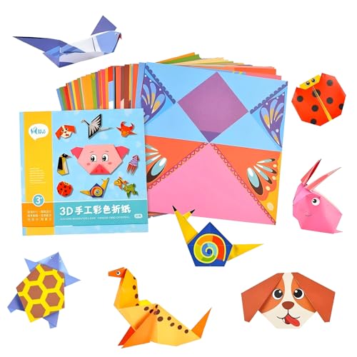 104 Sheets Origami Paper, Oragami Kit for Kids Ages 6-12 10 Year Olds, 54 Animal Patterns Projects with Guide Instruction, DIY Art and Craft Projects Activity, Ideal Gift for Childs Boys Girls