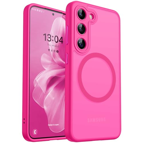 Image of CANSHN Designed for Samsung Galaxy S23 Case [Full Camera Protection] [Compatible with MagSafe] Translucent Matte Shockproof Protective Phone Cover 6.1 Inch - Hot Pink