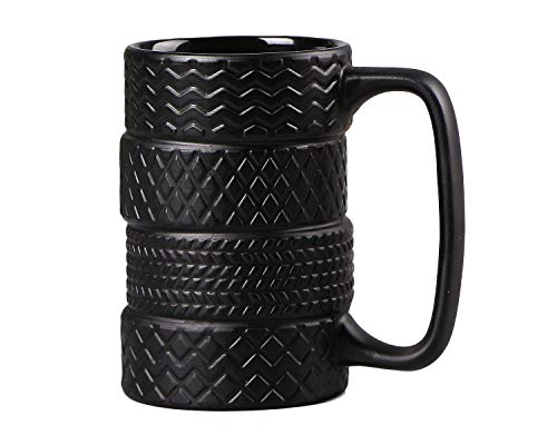 VanEnjoy 3D Cool Black Tyre Tire Shaped Frosted Ceramic Mug Large Coffee Tea Cup Unique Gifts Car...