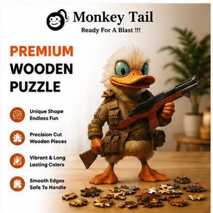 Image of MONKEYTAIL Wooden Jigsaw Puzzle for Adults & Kids, Small Duck Theme | Laser-cut pieces; 3D puzzle box; brain-teaser family game and decorative display