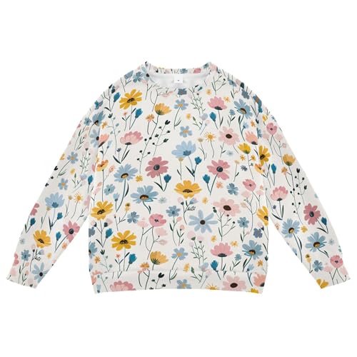JUNZAN Cute Little Spring Blue Pink Flowers Kids Girls Sweatshirts Hoodies Fleece Hoodie for Boys Party 4T