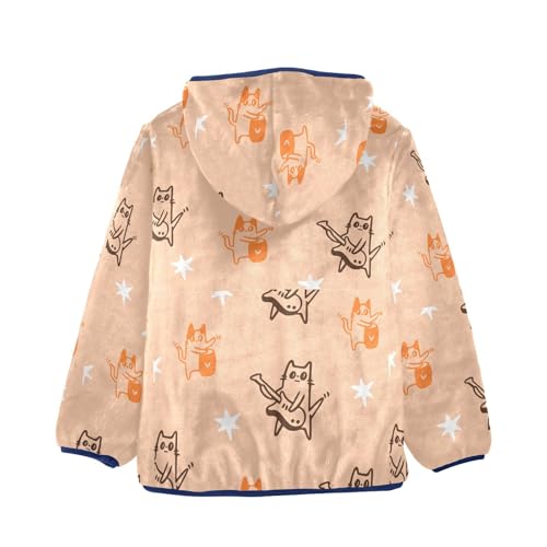Cartoon Cat Playing Guitar Girls Fleece Jacket Girls Fall Jacket Girls Zip Up Hoodie Girls Sherpa Jacket 2-10T2