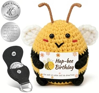 YIYAOSAN Positive Biene Geburtstagsgeschenk,Pocket Hug für Frauen, Lustige Gehäkelte Glücksbringer, Emotional Support Anti Stress Geschenke Bee Happy Biene für Freunde Kollegen Fam