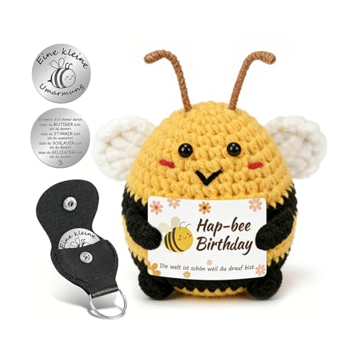 YIYAOSAN Positive Biene Geburtstagsgeschenk Pocket Hug für Frauen Lustige Gehäkelte Glücksbringer Emotional Support Anti Stress Geschenke Bee Happy Biene für Freunde Kollegen Familie Freundin