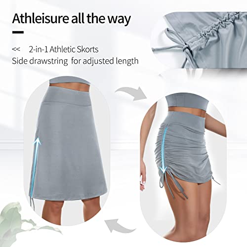 Vutru Women's 20" Knee Length Skorts Skirts Drawstring Ruched Swim Skirt Tennis Golf Athletic Sports Skorts Gray #TOP3