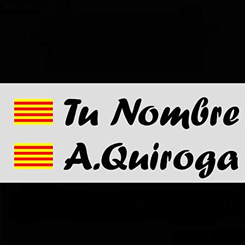 Vinilin - Pegatina Vinilo Bandera Cataluña + tu Nombre - Bici, Casco, Pala De Padel, Monopatin, Coche, etc. Kit de Dos Vinilos (Negro)
