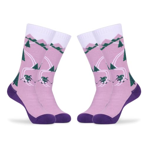 Kids Ski Socks, 2 Pairs Knee-high Thick Warm Snowboard Skating Skiing Socks for Boys Girls Age7-12 (AU, Alpha, Medium, Regular, Regular, Purple)