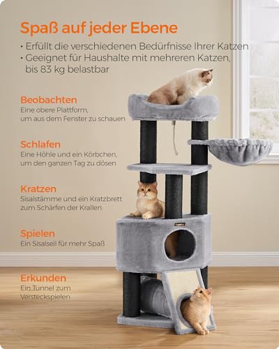 Feandrea großer Kratzbaum mit Höhle, Hängematte und Sisalstämmen