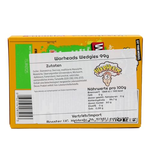 Warheads Wedgies extrem saure Kaubonbons 99g – 3 Geschmacksrichtungen mit Fruchtfüllung (Cherry Limeade, Pink Lemonade, Watermelon Punch) – weiche Konsistenz, bunte Farben – US-Import + Getzh Sticker