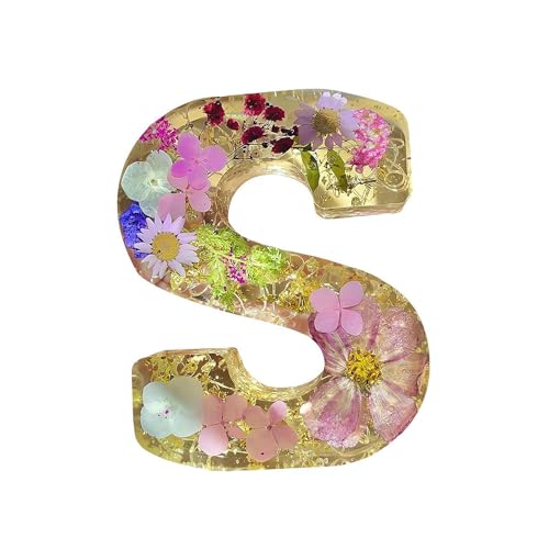 Floral Resin Night Light, Pressed Flower Resin Letters with LED Light, DIY Handmade Custom Letter Lamps Dry Flower Name Resin Night Light Lamp for Women Girls Gift