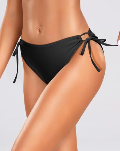 Image of Zmart String Tie Side Bikini Bottoms - Women Full Coverage Swimsuit Bottom Mid Rise Mid Waist Swim Bathing Suit Bottom
