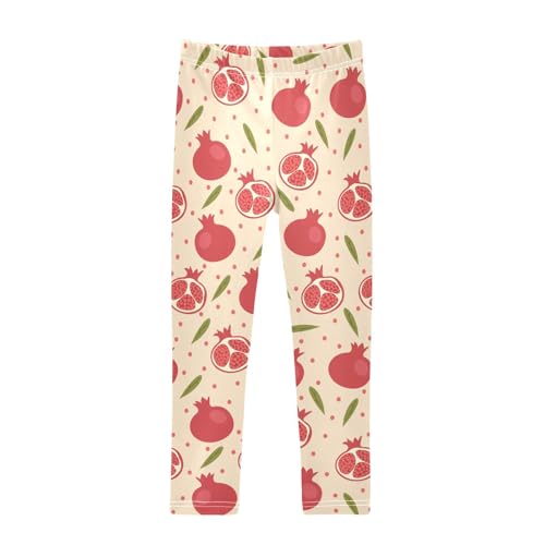 Pomegranate Pattern with Leaves Girls Leggings,Workout Leggings for Girls Toddler Athletic Leggings Size for 3-10T