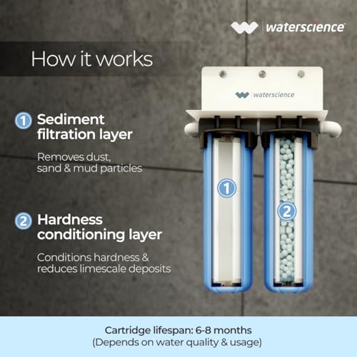 Image of WaterScience RIO Two Stage 20-Inch Hard Water Filter For Tank | Main Line Whole House Filter | Wall /Floor Mount | Applicable For 2BHK Homes With High Sediment | 2Y Warranty,Sedimentation