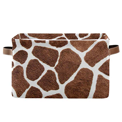 Vintage Animal Giraffe Print Storage Basket Collapsible Cloth Storage Cube Basket Bins Organizer with Handles Rectangular Large Toys Shelf Closet for Nursery Bedroom Home Office