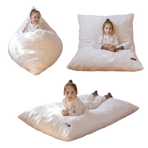 MAXYOYO 3 in 1 Kids Bean Bag Chair, Child Floor Sofa for Gaming, Reading, Faux Fur Floor Couch with...