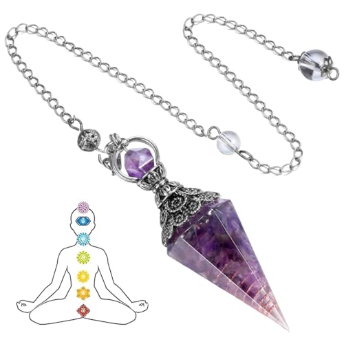 ZORVYN Colgante de Cristal de Resina Natural con Piedra Preciosa de Amatista para Rituales de Brujería, Lectura de Tarot, Sanación Reiki y Regalos Esotéricos (Hexagonal) (Amatista)