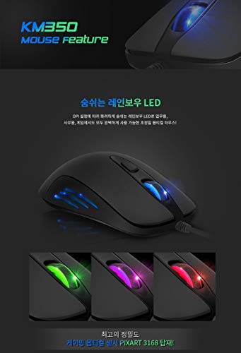 Abko Km350 Desktop Keyboard & Mouse Gaming Combo Rainbow Led, 19 Key Anti-Ghosting, Max 3200 Dpi English/Korean Type #TOP7
