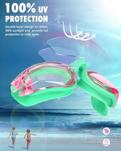 Image of Aegend Kids Swim Goggles, Pack of 2 Swimming Goggles for Children Boys & Girls Age 3-14, Light-green & Light-purple