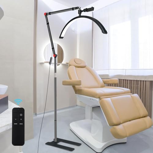 MeoYlaery Luz de media luna para esteticista,LED Luz de pestañas para técnico de pestañas,Lámpara de pie de media luna con soporte para teléfono,Cabezal de luz giratorio 360°