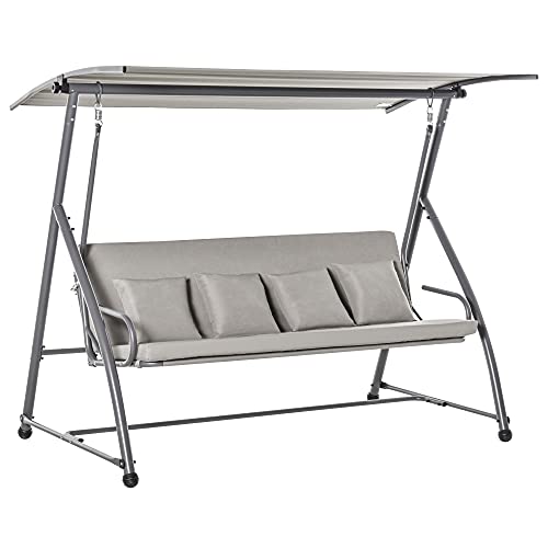 Outsunny Dondolo Letto da Giardino 3 Posti Convertibile in Letto e Tettuccio, Acciaio e Poliestere 218x120x168cm Cachi Chiaro